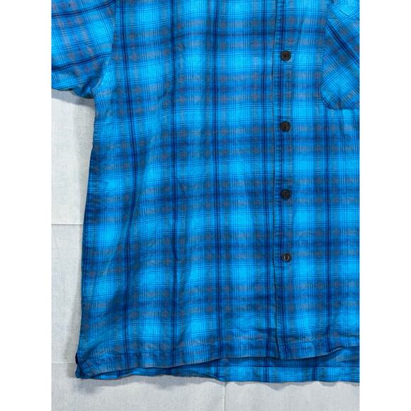 Bugle Boy XL Blue Plaid Short Sleeve Button Up Shirt Ramie Cotton Blend - Picture 9 of 13